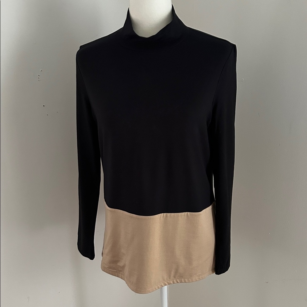 Talbots Black/Tan Colorblock Turtleneck Sz M
